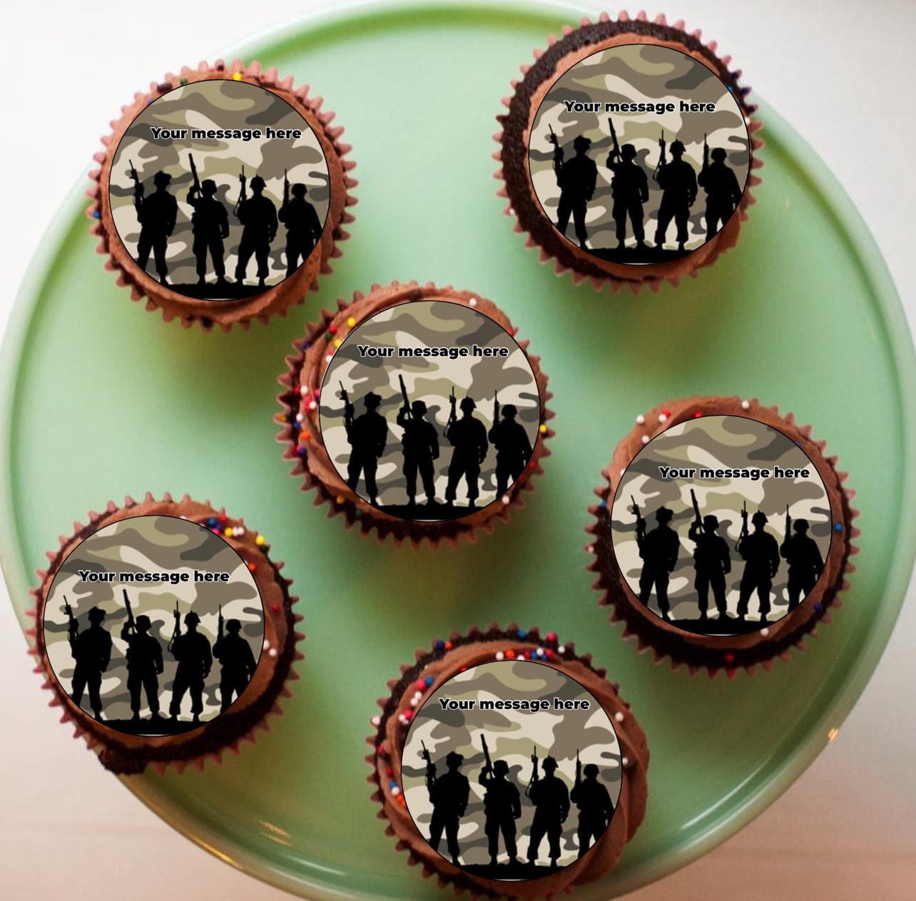 Military Camouflage Silhouette Edible Cake Toppers, Personalized Design