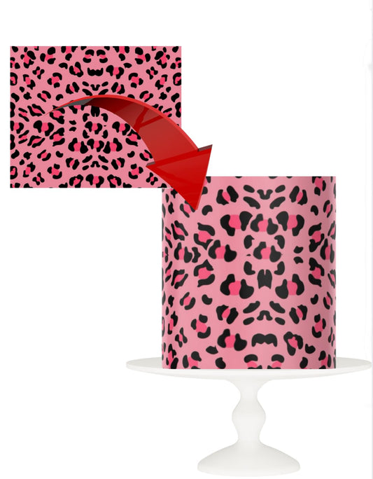 Edible Pink Leopard Print Cake Wrap, 8 x 10 inches, Icing Sheet Cake Topper