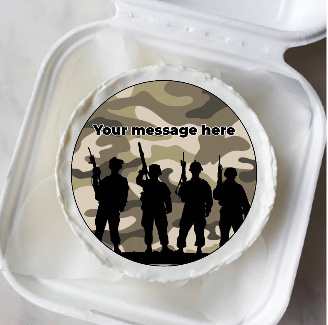 Military Camouflage Silhouette Edible Cake Toppers, Personalized Design