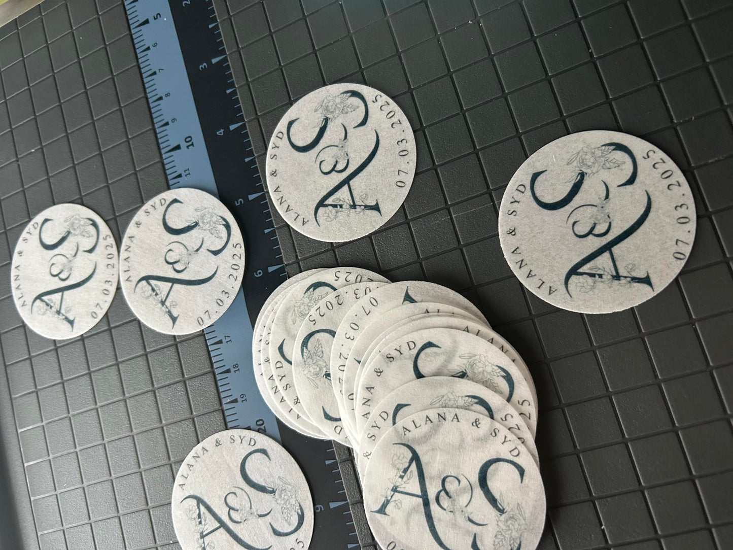 Custom Wedding Drink Toppers, initials Monogram Cocktail Floaters, 2 or 2.5 inch 12 Pack, engagement toppers