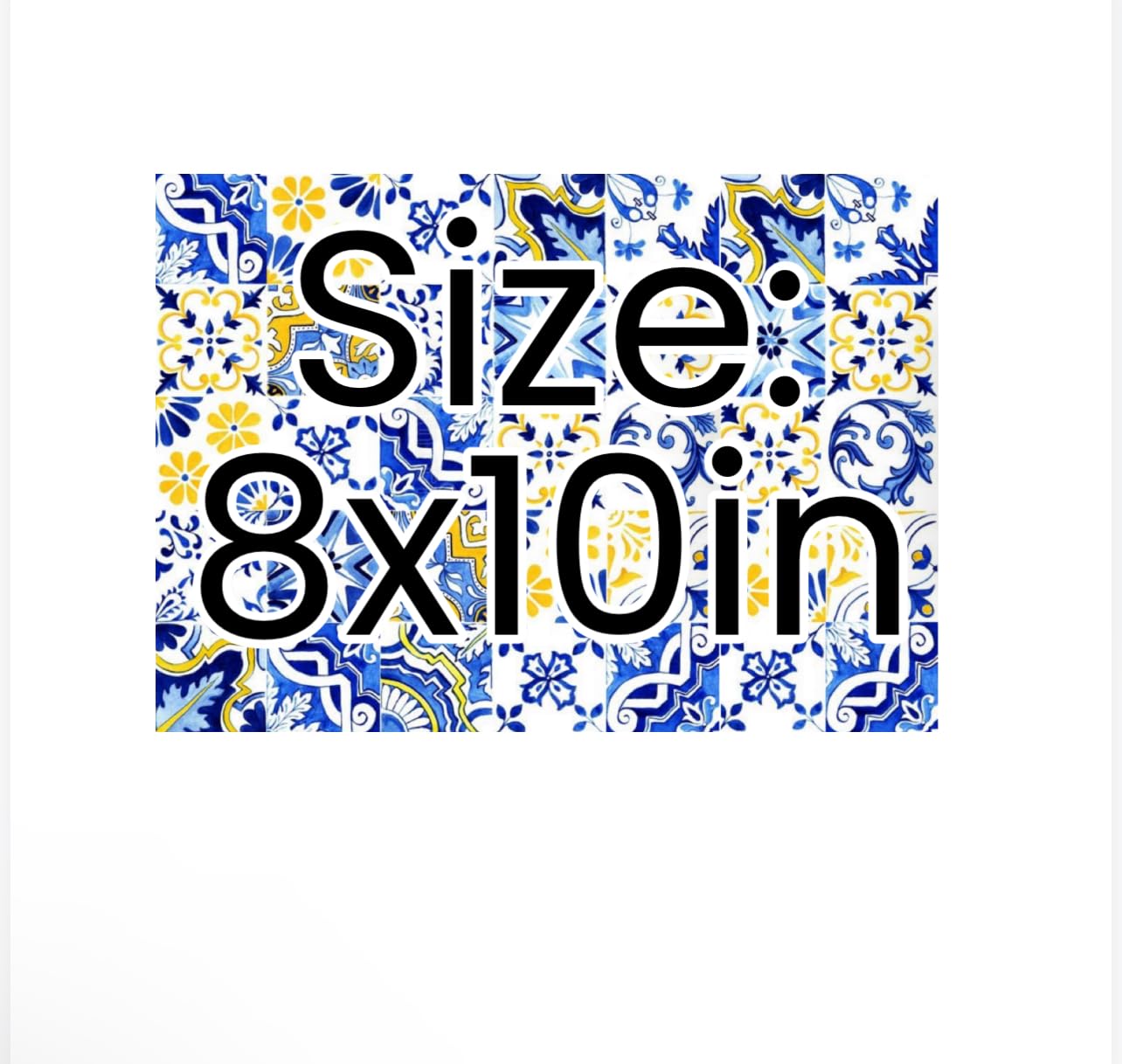 Mediterranean Tile Pattern Cake Topper, 8x10 inches, Blue and Yellow Design, Bridal Shower Party Decoration