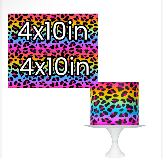 Rainbow Leopard Print Edible Cake Topper, Icing Sheet,colorful Cheetah Pattern 4x10 inch