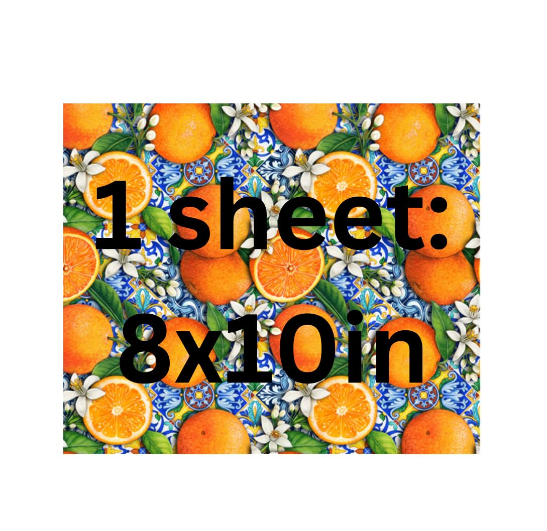 Edible Cake Topper Icing Sheet, Orange and Blue Tile Design with Citrus Pattern, 8x10 inches cake wrap