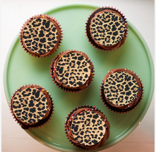 Leopard Print Edible Cupcake Toppers, 2 Inch Circles, Set of 12, icing sheet