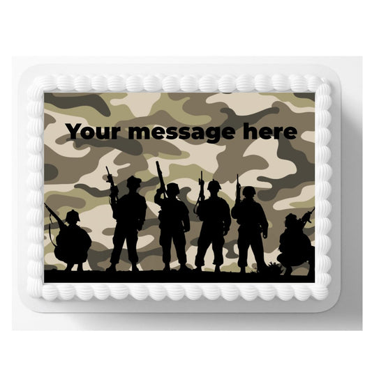 Military Camouflage Silhouette Edible Cake Toppers, Personalized Design