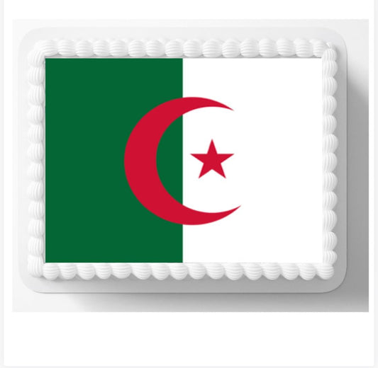 Algerian Flag Edible Cake Toppers, Decorative Cupcake Desserts, Green White Red Algeria design for cake or cupcakes