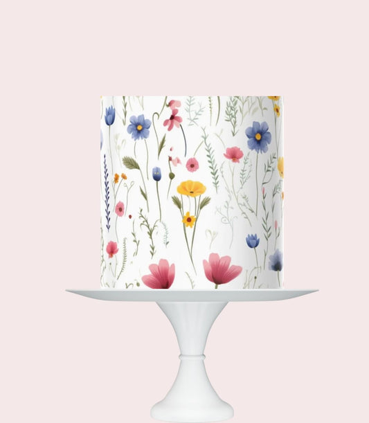 Floral Garden Edible Cake Topper, Icing Sheet Wrap, 8x10 inches, Wildflower party Design, baby in bloom floral themed topper