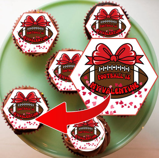 Valentine's Day Football Cupcake Toppers, 12 Pack, valentine edible toppers, Easy to Cut Out
