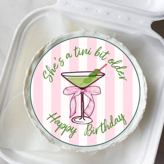 Martini Birthday Cake Topper, 8 inch Round, Edible Icing Sheet, a tini bit older topper.