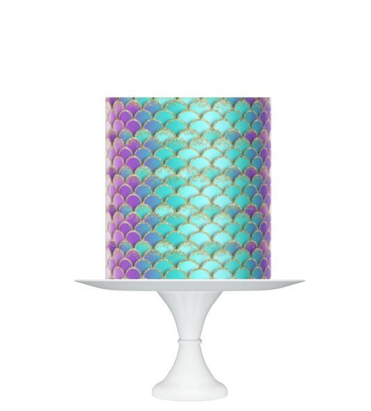 Mermaid Scale Pattern Edible Cake Topper Wrap, 8x10 inches, Purple and Turquoise, Icing Sheet