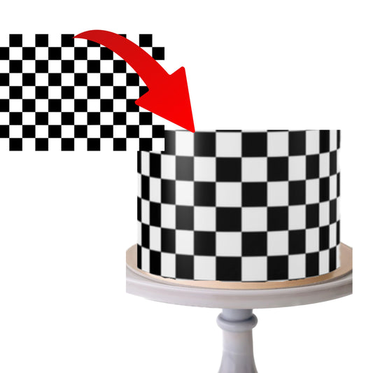 Checkered Racing Flag Edible Cake wrap Topper, 8 x 10 inches, Black and White checkered Icing Sheet