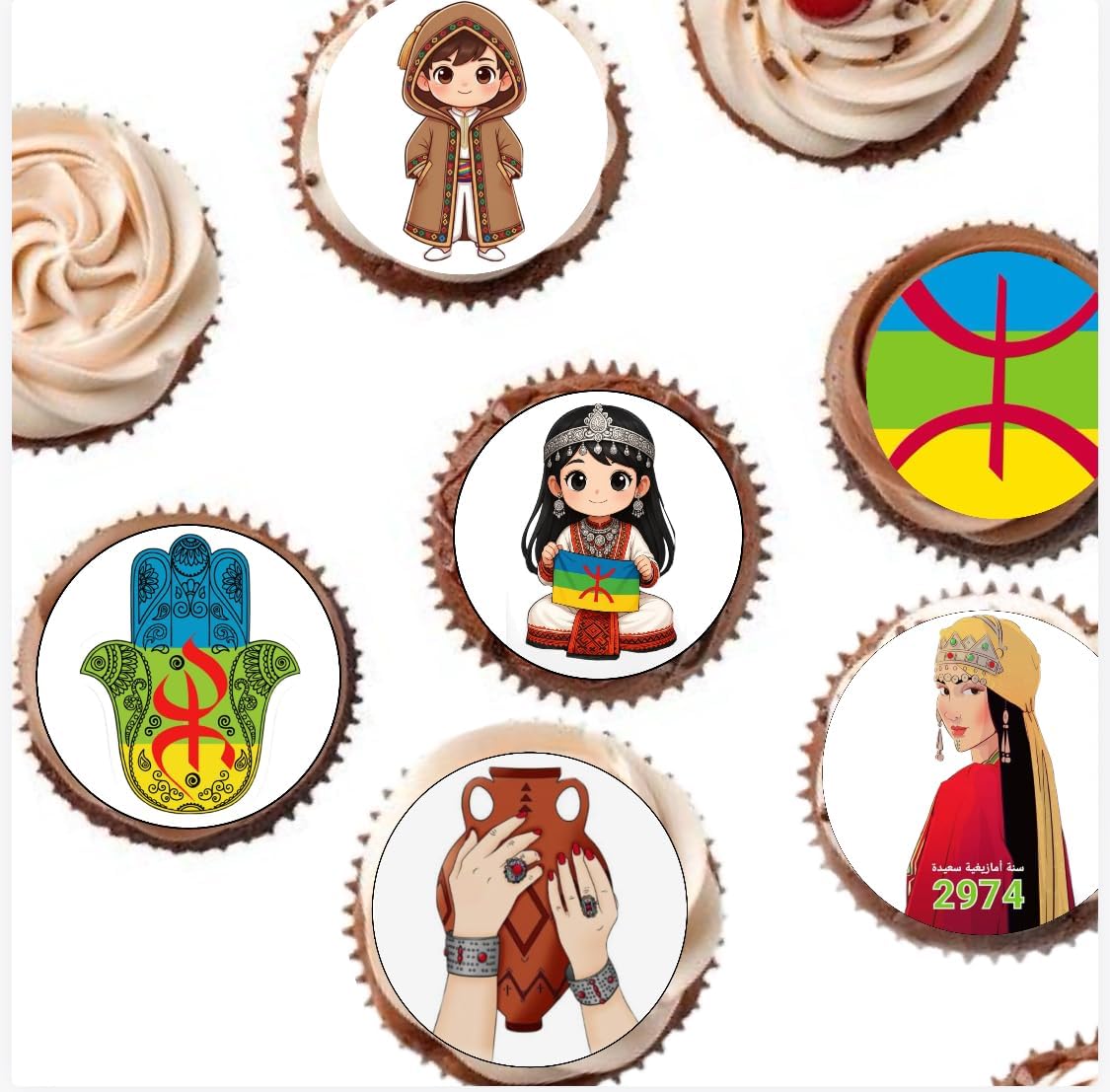 Amazighia Edible Cupcake Toppers, Moroccan and Algerian Design, 12 Precut Edible Toppers