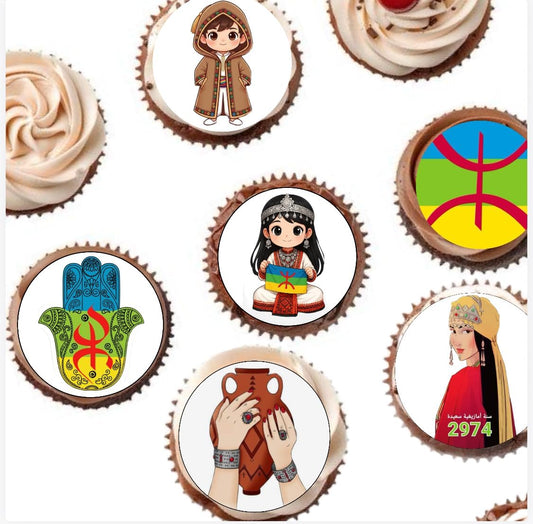 Amazighia Edible Cupcake Toppers, Moroccan and Algerian Design, 12 Precut Edible Toppers