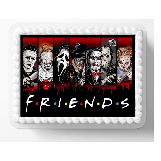 Horror Movie Characters Friends Edible Cake Topper, 8"x10" Inches icing sheet, edible image, scary killers topper