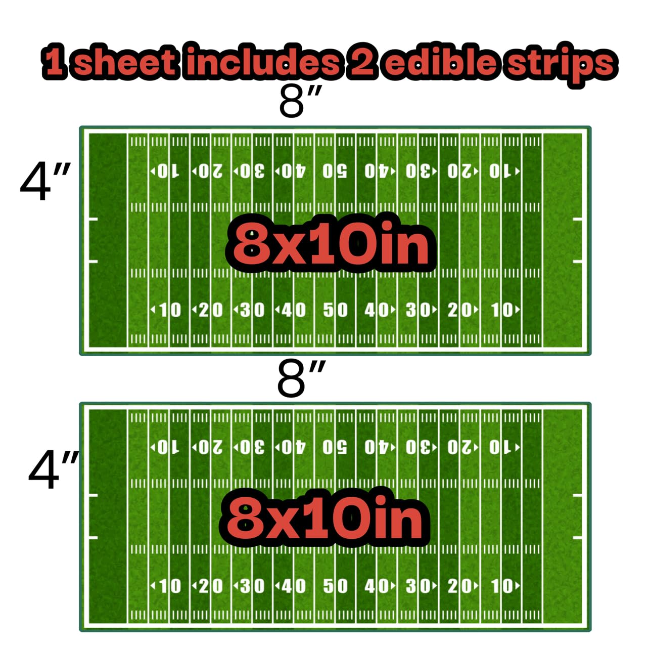 Football Field Cake Border Strips, 8x10 inches, field cake wrap, 2 Edible Decorative Toppers,