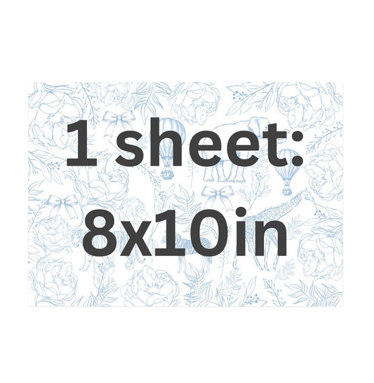 Blue Toile Safari Baby Shower Cake Topper, 8x10 inch Icing Sheet, Vintage Blue Jungle Design