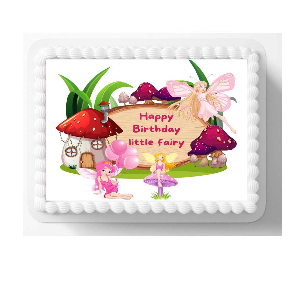 Mashroom fairy house edible cake topper icing sheet 8x10in, fairy birthday topper