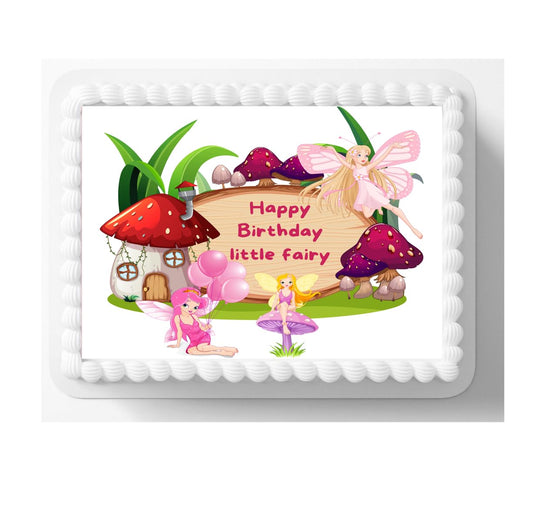 Mashroom fairy house edible cake topper icing sheet 8x10in, fairy birthday topper