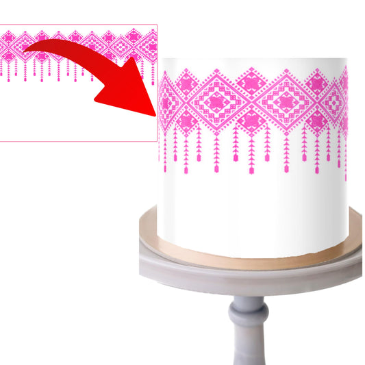 EDIBLE PAPER- Henna Tatreez Edible Cake Topper wrap, Pink tatreez pattern, Icing Paper, 8 x 10 inches