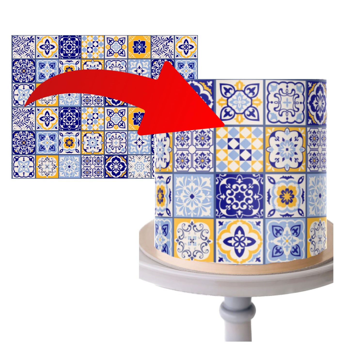 EDIBLE PAPER- blue and yellow tiles cake wrap icing sheet 8x10in, Mediterranean edible tiles, Spanish tiles cake topper