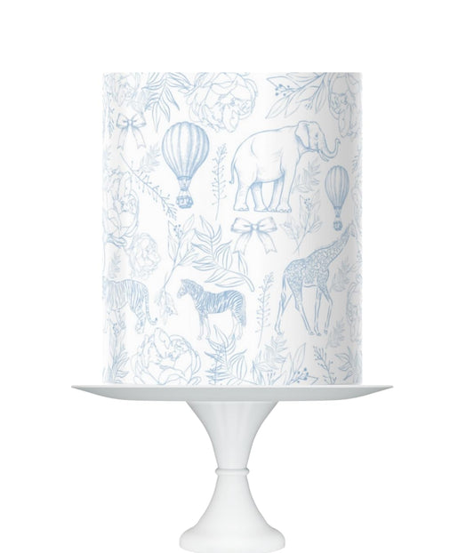 Blue Toile Safari Baby Shower Cake Topper, 8x10 inch Icing Sheet, Vintage Blue Jungle Design