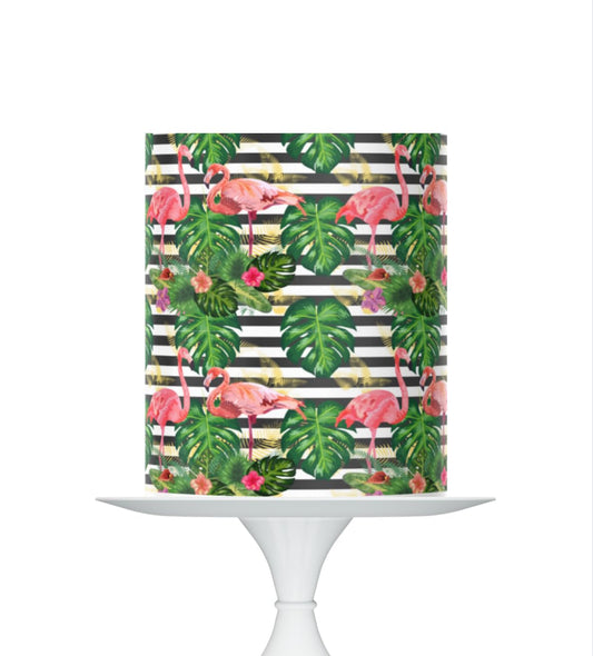 Tropical Flamingo Edible Cake Topper, 8x10 inches, Icing Sheet with Palm Leaves Design