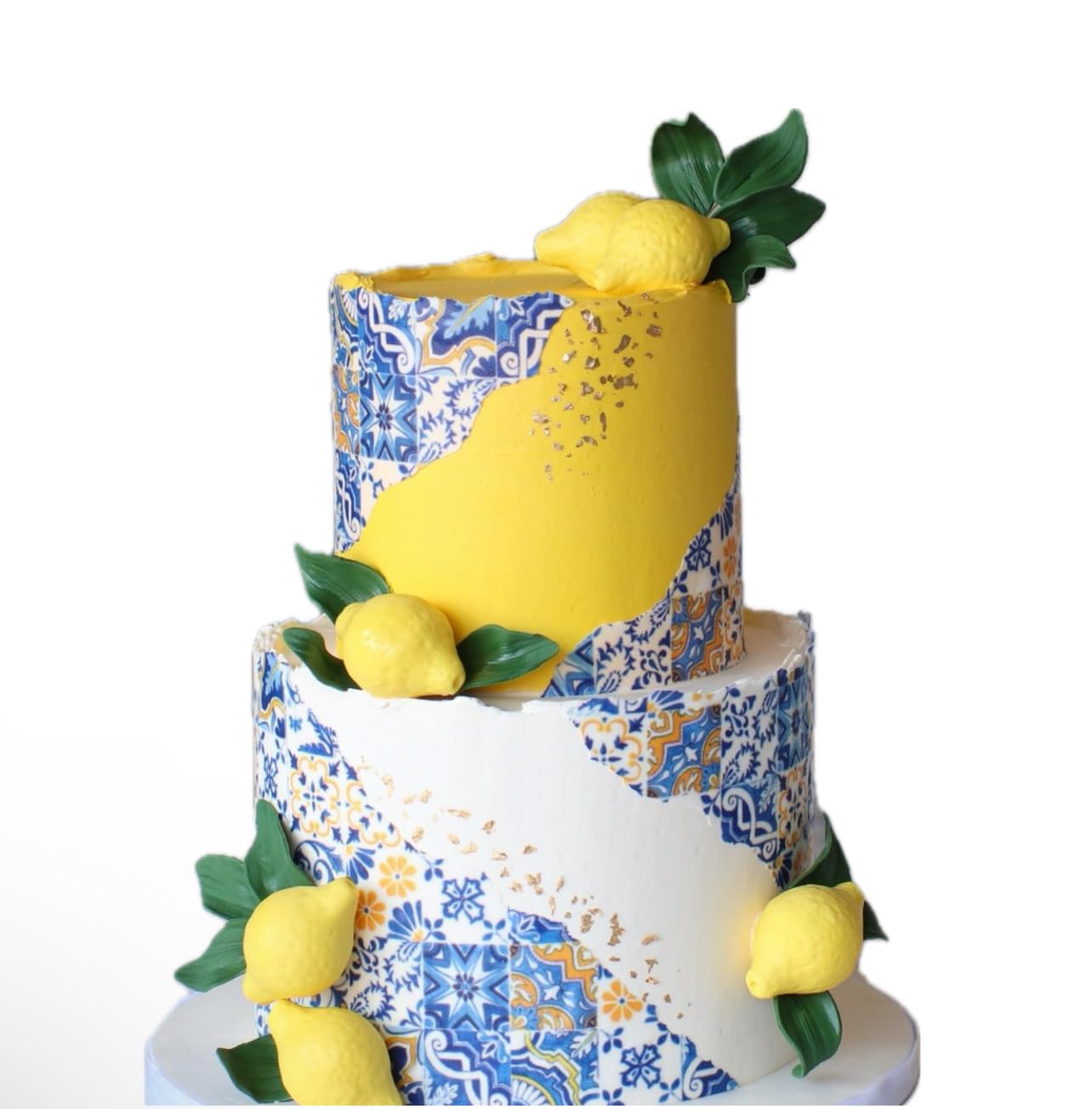 Mediterranean Tile Pattern Cake Topper, 8x10 inches, Blue and Yellow Design, Bridal Shower Party Decoration