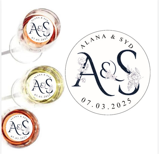 Custom Wedding Drink Toppers, initials Monogram Cocktail Floaters, 2 or 2.5 inch 12 Pack, engagement toppers